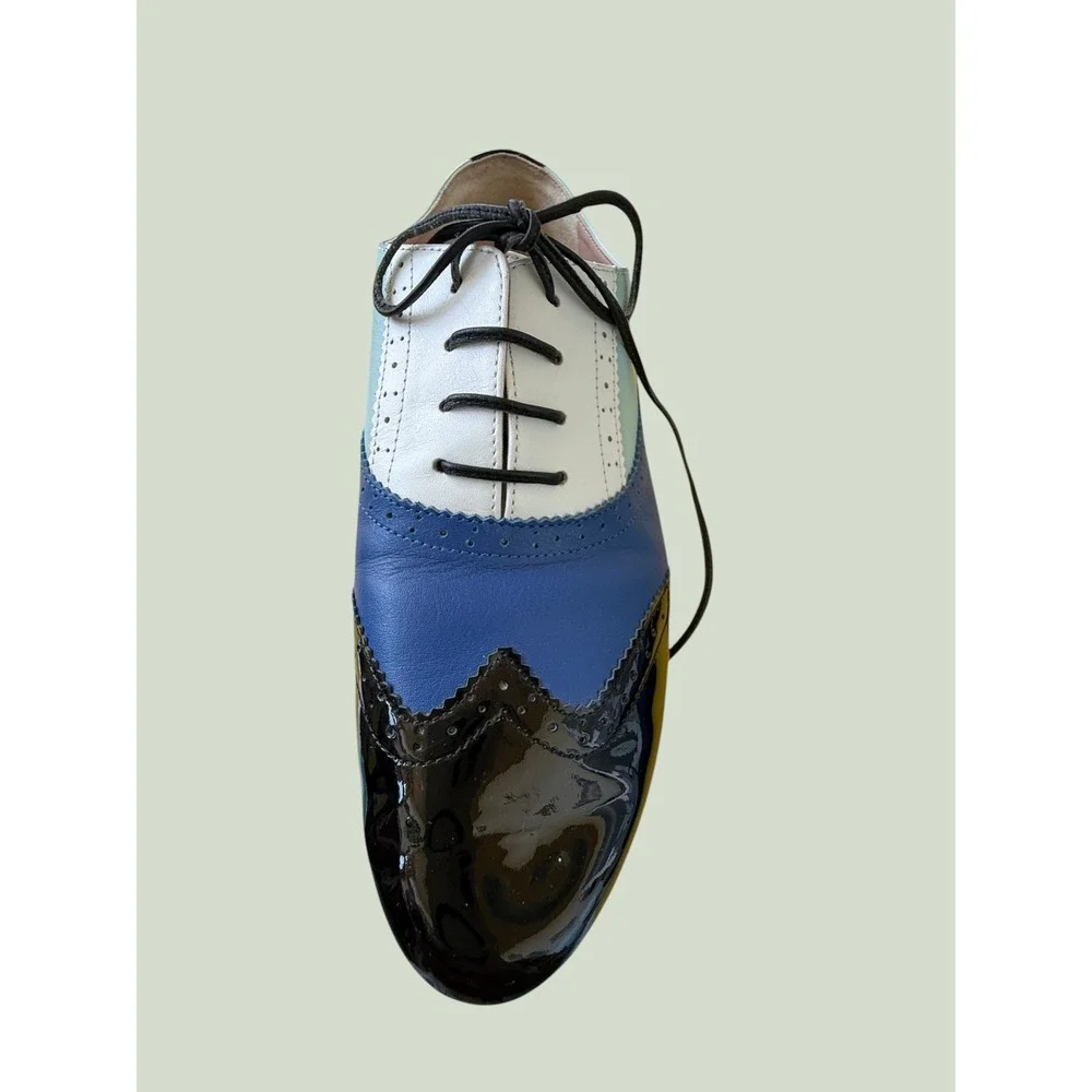 Shoes of Prey Blue Colorblock Leather Wingtip Oxford Brogues 39 UNISEX
